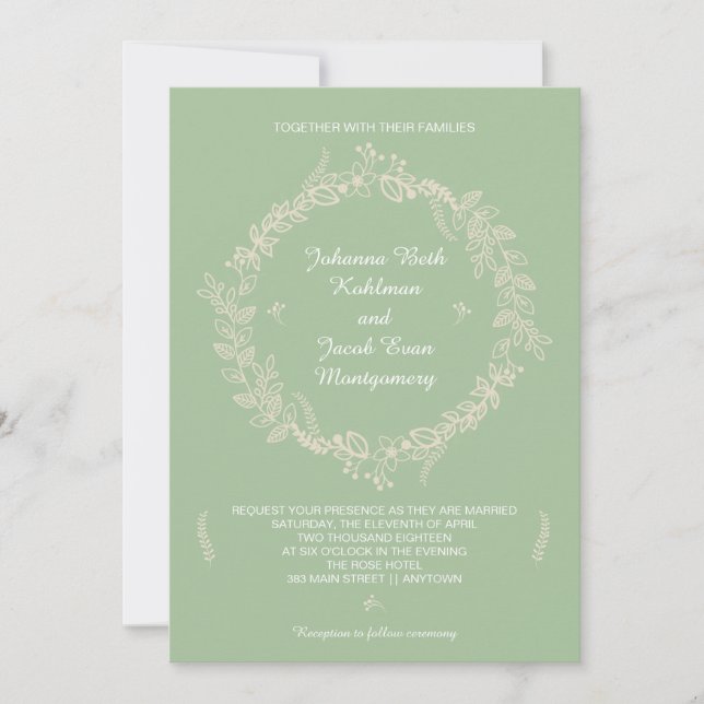 Invitation Rustic Sage Green a décrit le Mariage de couronnes (Devant)
