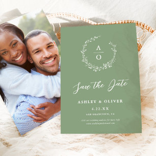 Invitation Rustic Sage Green Photo Fleur sauvage Enregistrer