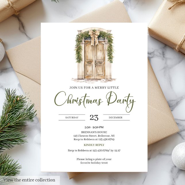 Invitation Rustic Scandinavian Hygge Cozy Christmas Door (Rustic Beige Scandinavian Hygge Cozy Christmas Party)