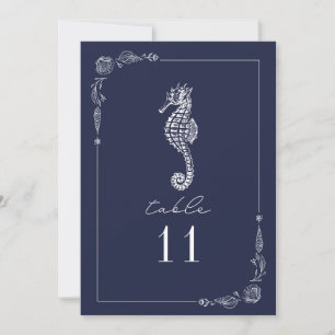 Invitation Rustic Seahorse Mariage bleu marine Numéro de tabl