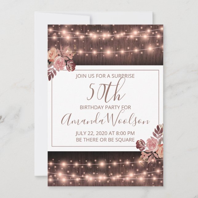 Invitation Rustic String éclaire Floral 50e anniversaire (Devant)