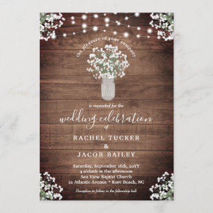 Invitation Rustic String Lights and Floral Vase of Babys Brea