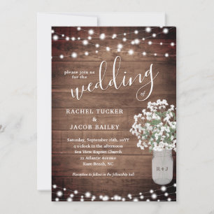 Invitation Rustic String Lights and Floral Vase of Babys Brea