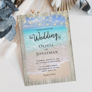Invitation Rustic String Lights Beach Destination Mariage