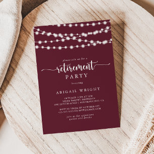 Invitation Rustic String Lights Burgundy Retirement Party