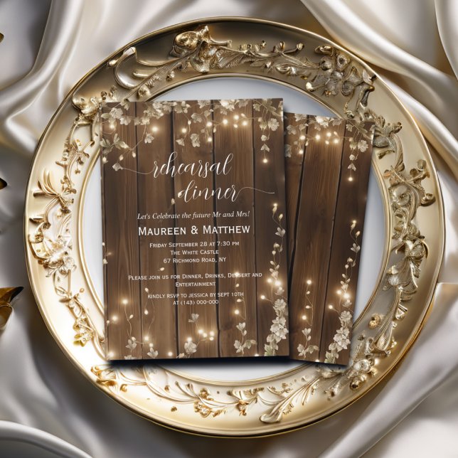 Invitation Rustic String Lights 'Dîner de répétition' Mariage (Créateur téléchargé)