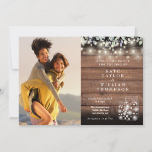 Invitation Rustic String Lights Jars Verdure Mariage photo