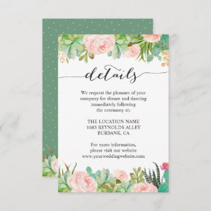 Invitation Rustic Succulent Cactus Mariage Détails de la réce