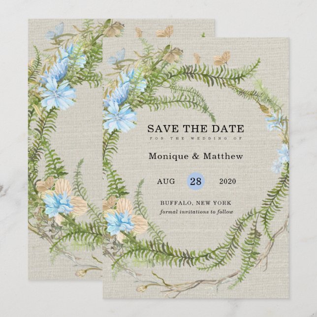 Invitation Rustic Summer Fern Wreath Wedding Enregistrer La D (Devant / Derrière)
