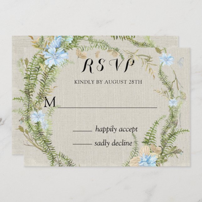 Invitation Rustic Summer Fern Wreath Wedding Rsvp (Devant / Derrière)