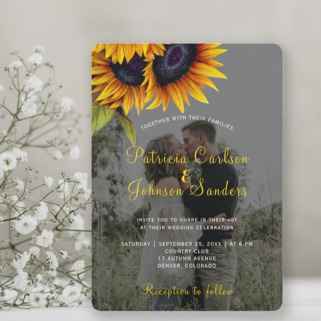 Invitation Rustic sunflower 2 photos wedding (Créateur téléchargé)