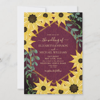 Invitation Rustic Sunflower Eucalyptus Wood Watercolor   