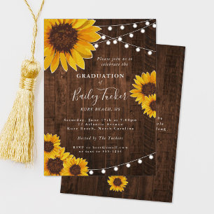 Invitation Rustic Sunflower Graduation Party String Lights