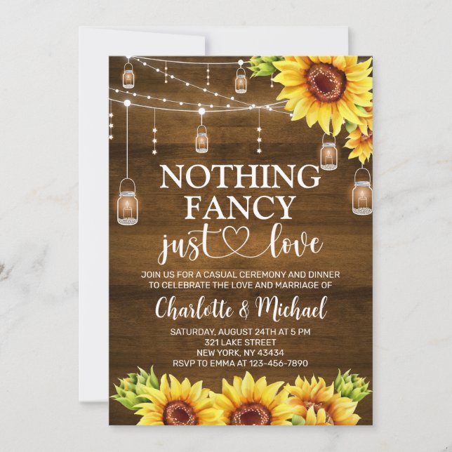 Invitation Rustic Sunflower Nothing Fancy Just Love Wedding (Devant)