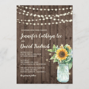 Invitation Rustic Sunflower String Lumières Mariage Invite ©