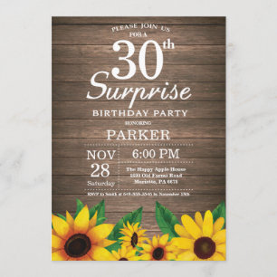 Invitation Rustic Sunflower Surprise 30e anniversa