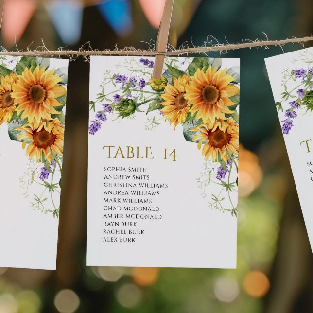 Invitation Rustic Sunflowers Wedding Seating Chart Cards (Créateur téléchargé)