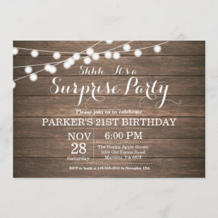 Invitation Rustic Surprise 21e anniversaire Bois