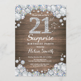 Invitation Rustic Surprise 21e anniversaire Silver Diamond