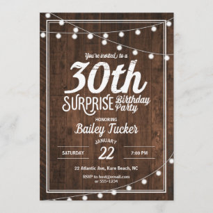Invitation Rustic Surprise 30e anniversaire