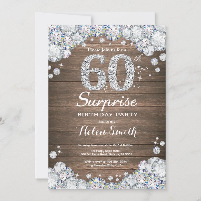 Invitation Rustic Surprise 60e anniversaire Silver Diamond (Devant)