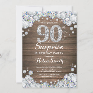 Invitation Rustic Surprise 90e anniversaire Silver Diamond