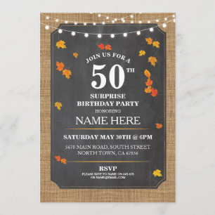 Invitation Rustic Surprise Anniversaire Automne Fête 50ème In