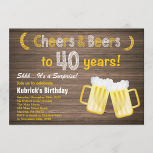 Invitation Rustic Surprise Cheers and Beers 40e anniversaire