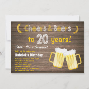 Invitation Rustic Surprise Cheers et Bières 20e anniversaire