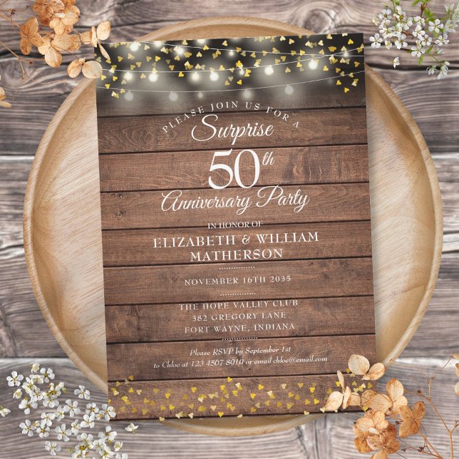 Invitation Rustic Surprise Party 50e anniversaire de Mariage (Rustic Surprise Party 50th Wedding Anniversary Invitation)