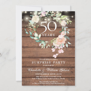 Invitation Rustic Surprise Party 50e anniversaire Floral