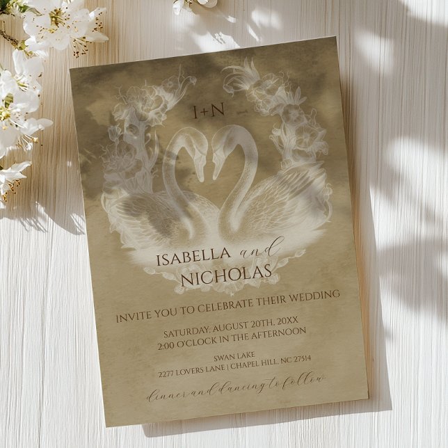 Invitation Rustic Swan Monogram Mariage Inviter (Romantic Wedding Invite)
