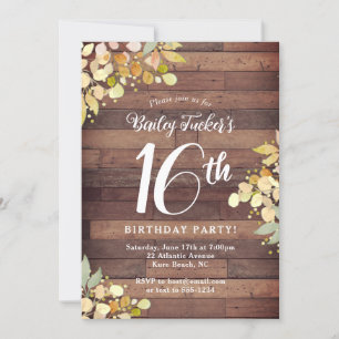 Invitation Rustic Sweet 16 automne Florals Feuille 16e annive