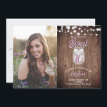 Invitation Rustic Sweet 16 Mason Jar Lights Purple Anniversai<br><div class="desc">Ce design comprend un bocal en maçon avec un arc et des lampes à cordes sur un arrière - plan en bois rustique et espace pour une photo. Cliquez sur le bouton personnaliser pour plus de flexibilité dans la modification du texte ou le déplacement des graphiques! Des variantes de cette...</div>