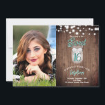 Invitation Rustic Sweet 16 Mason Jar Lumières Turquoise Anniv<br><div class="desc">Ce design comprend un bocal en maçon avec un arc et des lampes à cordes sur un arrière - plan en bois rustique et espace pour une photo. Cliquez sur le bouton personnaliser pour plus de flexibilité dans la modification du texte ou le déplacement des graphiques! Des variantes de cette...</div>