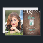 Invitation Rustic Sweet 16 Mason Jar Lumières Turquoise Anniv<br><div class="desc">Ce design comprend un bocal en maçon avec un arc et des lampes à cordes sur un arrière - plan en bois rustique et espace pour une photo. Cliquez sur le bouton personnaliser pour plus de flexibilité dans la modification du texte ou le déplacement des graphiques! Des variantes de cette...</div>