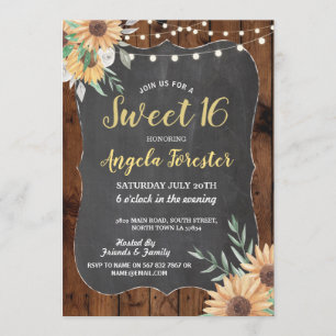 Invitation Rustic Sweet 16 Parties Bois Floral Lumières Tourn