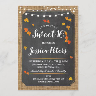 Invitation Rustic Sweet 16 Party Fall Chalk