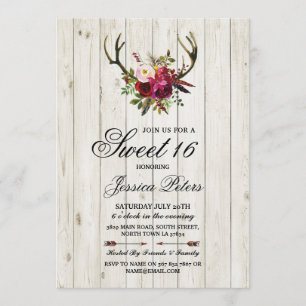 Invitation Rustic Sweet 16 Party Floral Antlers Stag Invitati