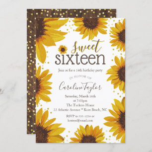 Invitation Rustic Sweet 16 Sunflower