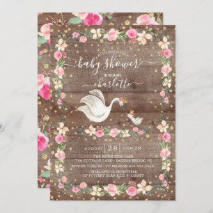 Invitation Rustic Sweet Maman & Baby Swan Baby shower