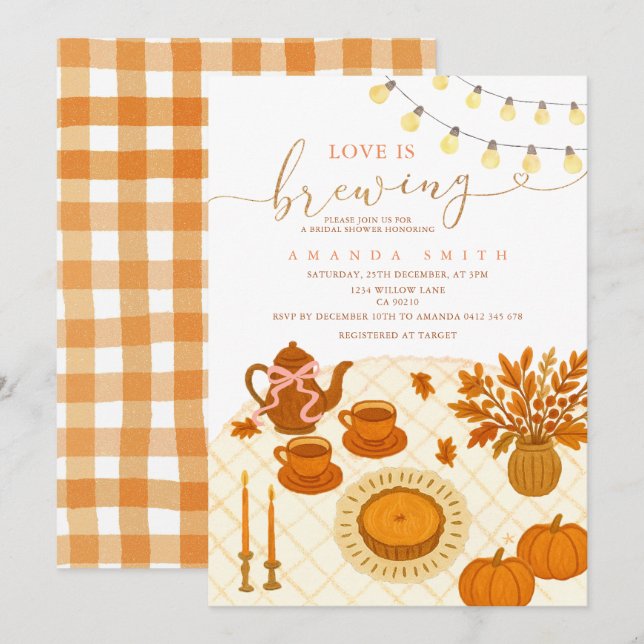 Invitation Rustic Tea Party L'amour brasse la Fête des mariée (Devant / Derrière)