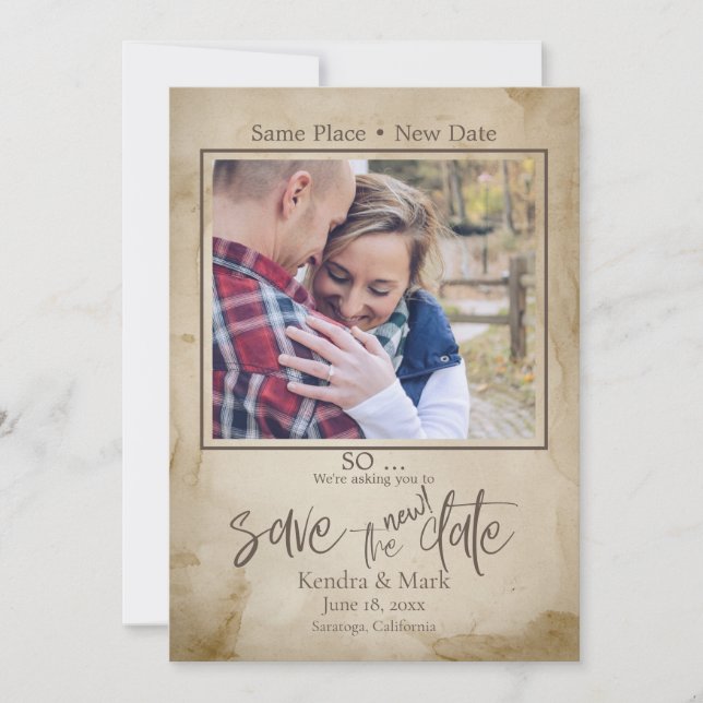 Invitation Rustic Tea Stain Your Photo Enregistrer la NOUVELL (Devant)