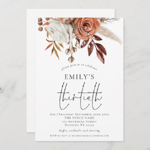 Invitation Rustic Terracotta Florals Trente Anniversaire