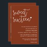 Invitation Rustic Terracotta Script Sweet 16 Anniversaire Pho<br><div class="desc">Rustique Terracotta Simple Minimaliste Script Sweet 16 Anniversaire Photo Invitation</div>