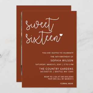 Invitation Rustic Terracotta Script Sweet 16 Anniversaire Pho
