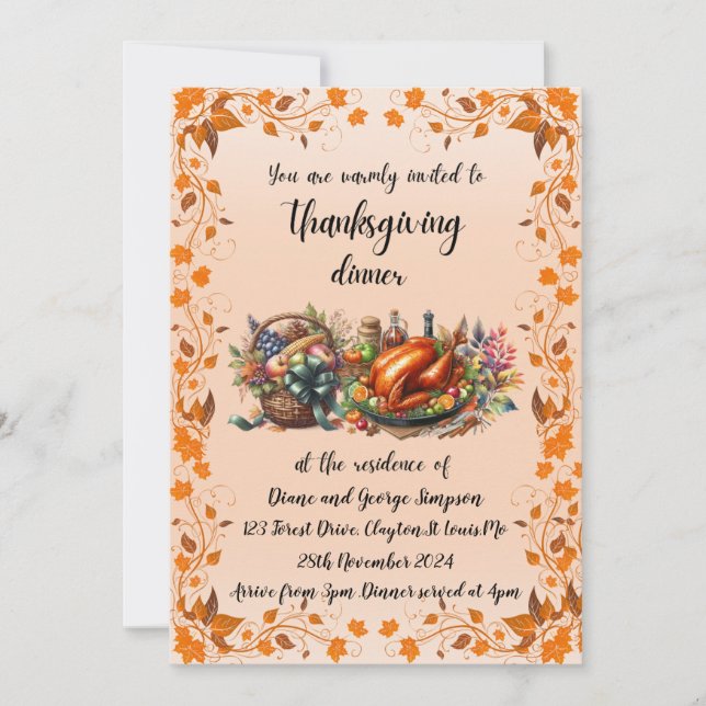 Invitation Rustic Thanksgiving Diner (Devant)