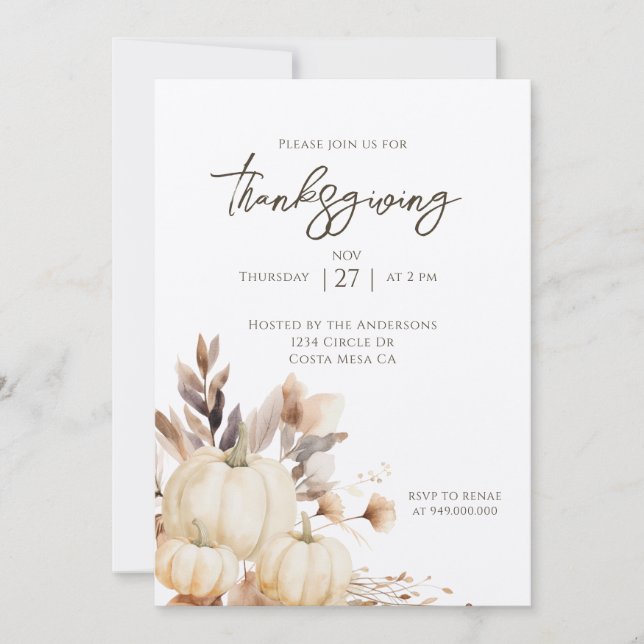 Invitation Rustic Thanksgiving Dinner Pumpkin  (Devant)