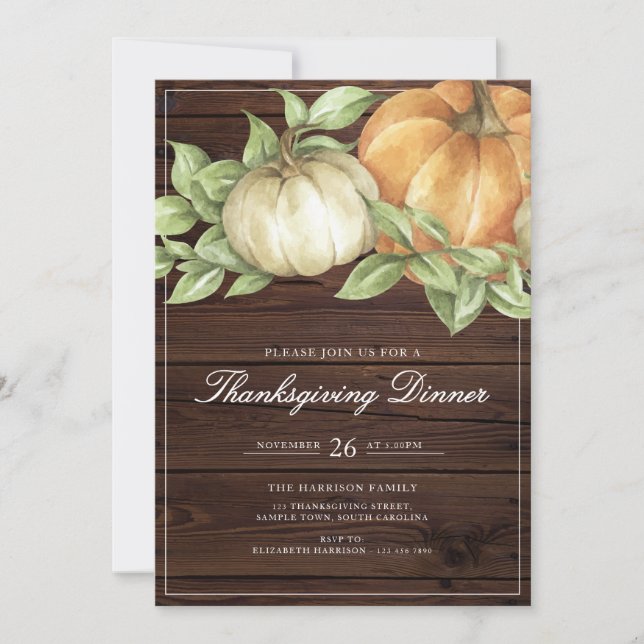 Invitation Rustic Thanksgiving Pumpkin Dinner (Devant)