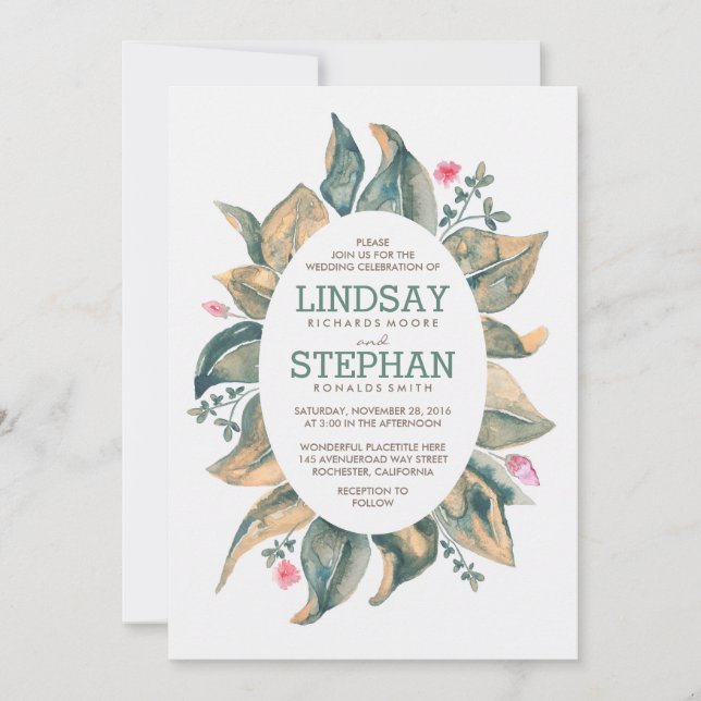 Invitation Rustic Tree Gold Feuille Mariage de automne de jar (Devant)